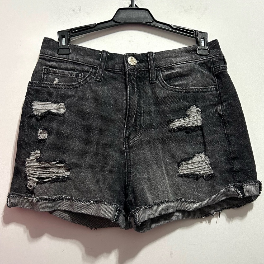 SO Hi Rise Mom Short Ripped Distressed Black Jean Shorts Denim Jorts 5/27